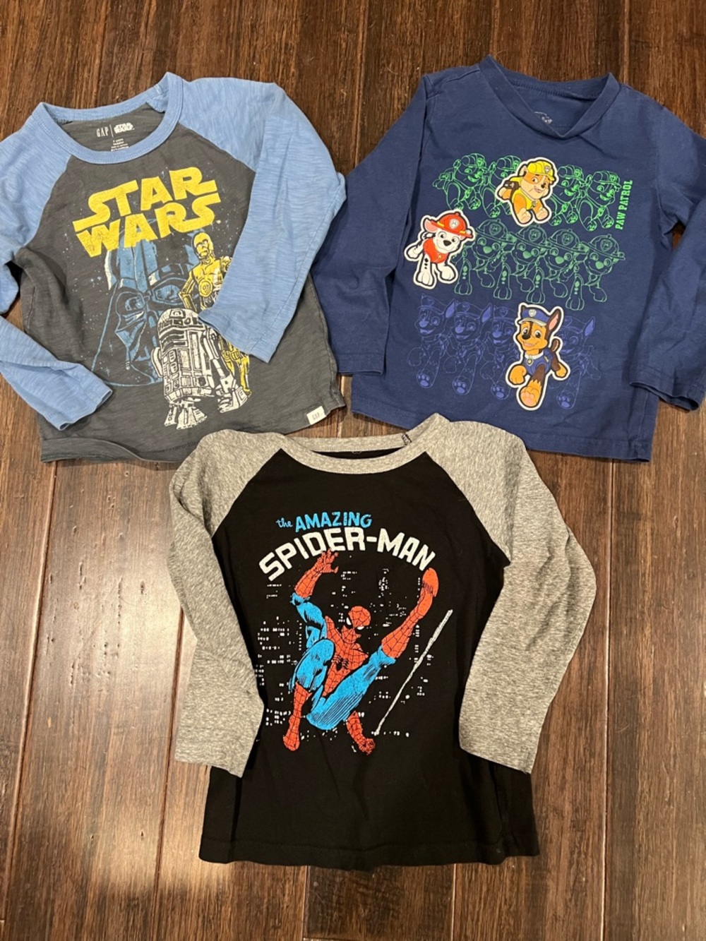 4T Lot Paw Patrol Spiderman and Star Wars Long Sleeve Shirts Boys Size 4T Bundle